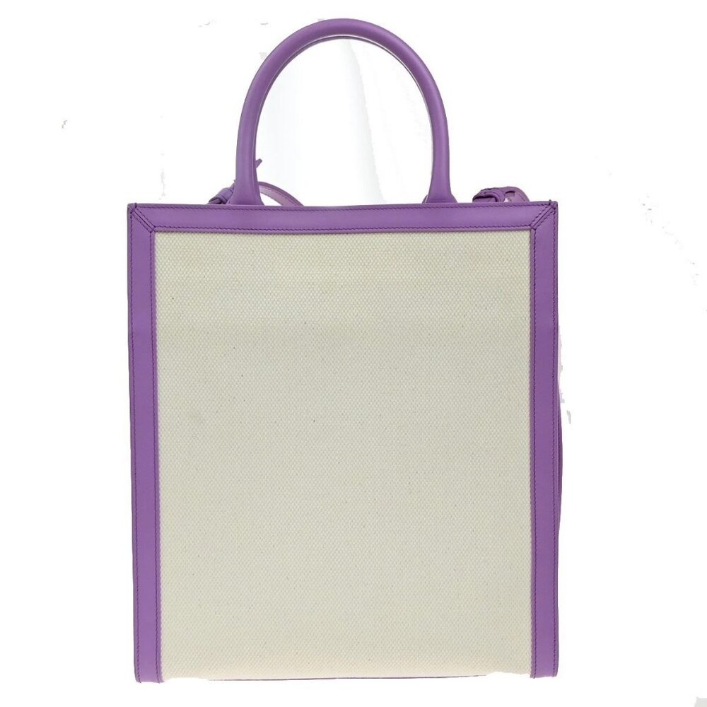 CELINE Vertical Cabas 2Way Shoulder Hand Tote Bag Canvas Leather Purple 21EG332 - Picture 3 of 15